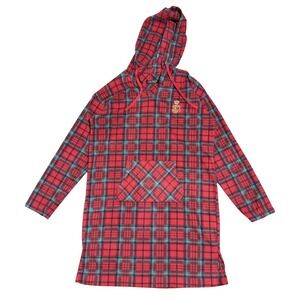 Lauren Ralph Lauren Sleepshirt Womens Medium Red Plaid Fleece Hooded Embroidered